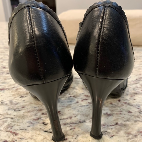 BCBG Paris black leather open toe heels - Picture 4 of 6